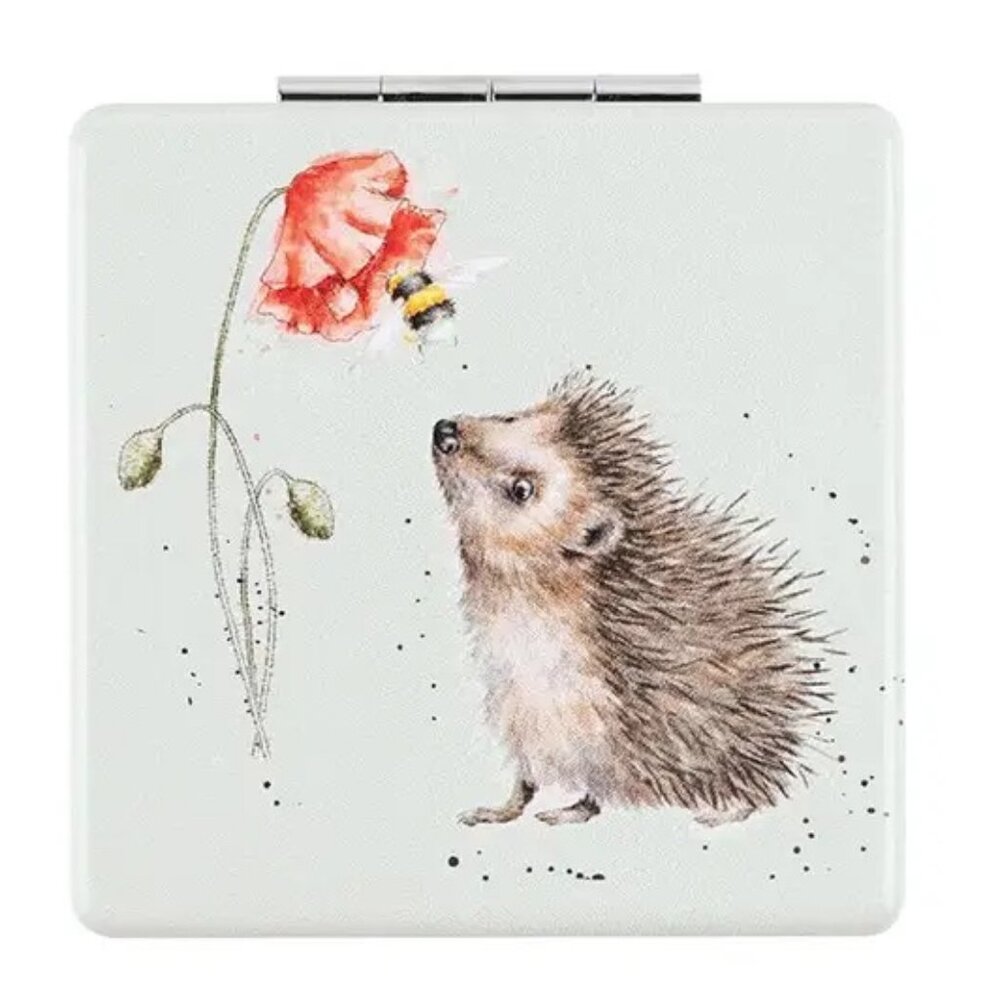 Wrendale Designs Makeup or Purse Compact Mirror, 2x2" Square - Hedgehog